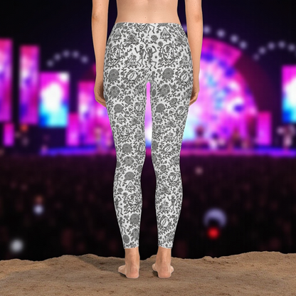 BLACK & WHITE STEALIE, SKELETONS, & ROSES LEGGINGS